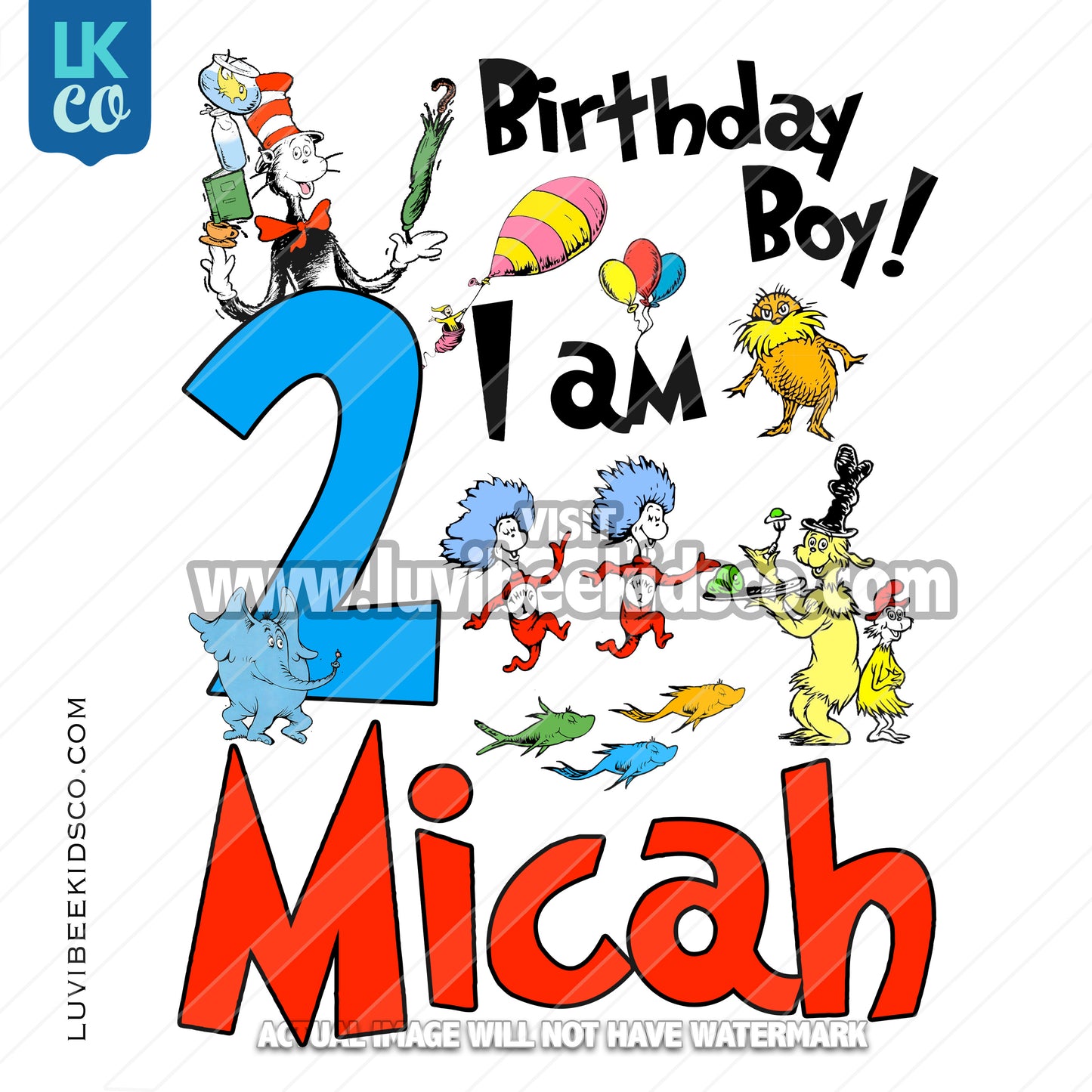 Dr Seuss Inspired Heat Transfer Design - Birthday Boy - Any Name and Age