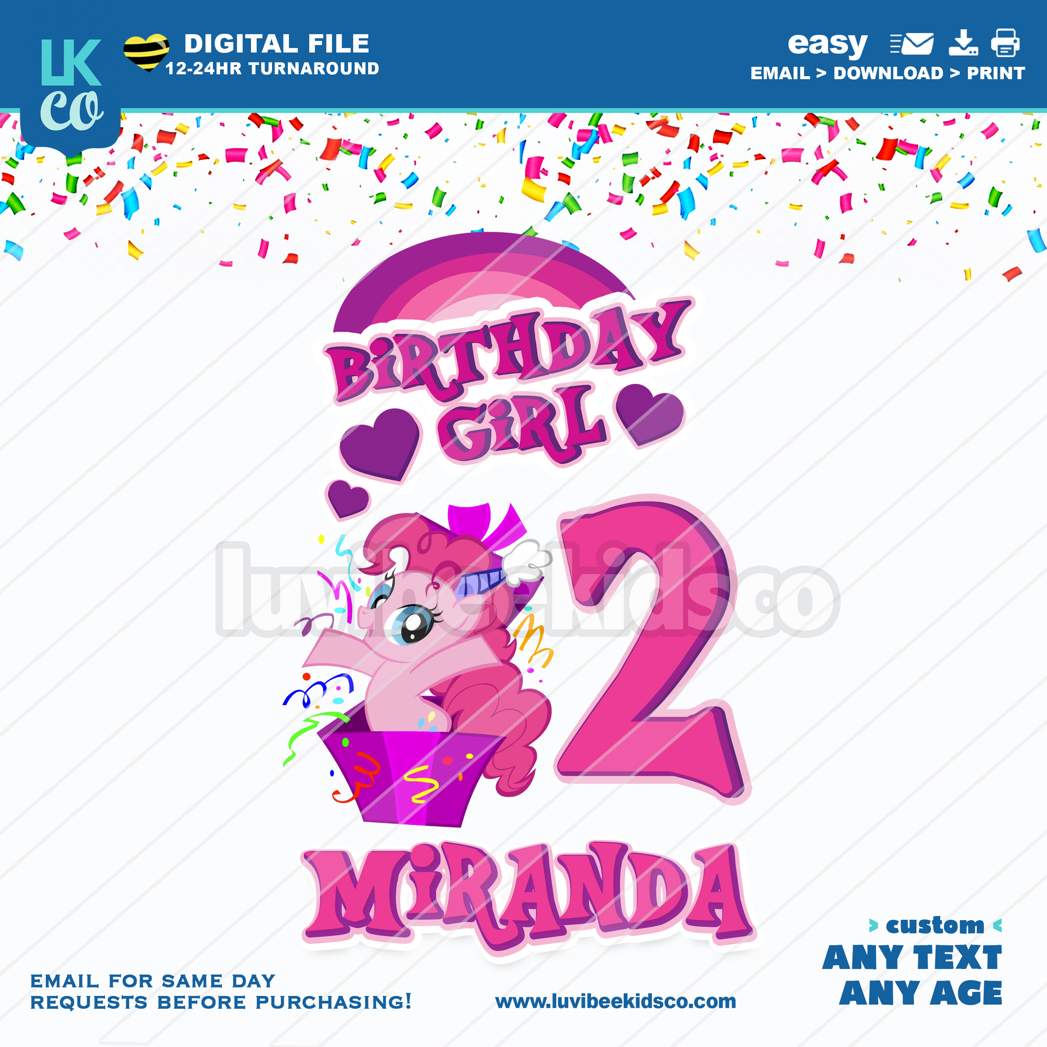 My Little Pony Birthday Shirt Transfer | Pink Birthday Girl | Pinkie Pie Birthday Present
