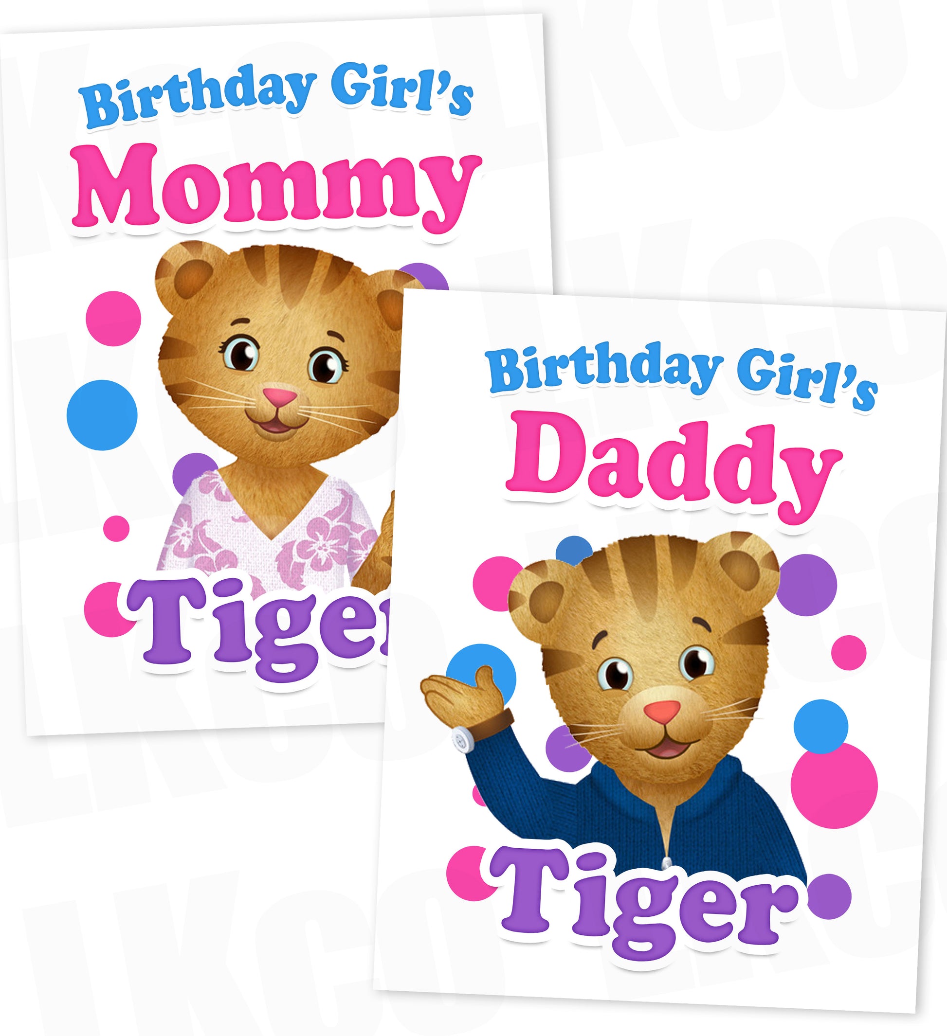 Daniel Tiger Iron On Transfer | Pink - Birthday Girl's Mommy & Daddy Tiger Set - LuvibeeKidsCo