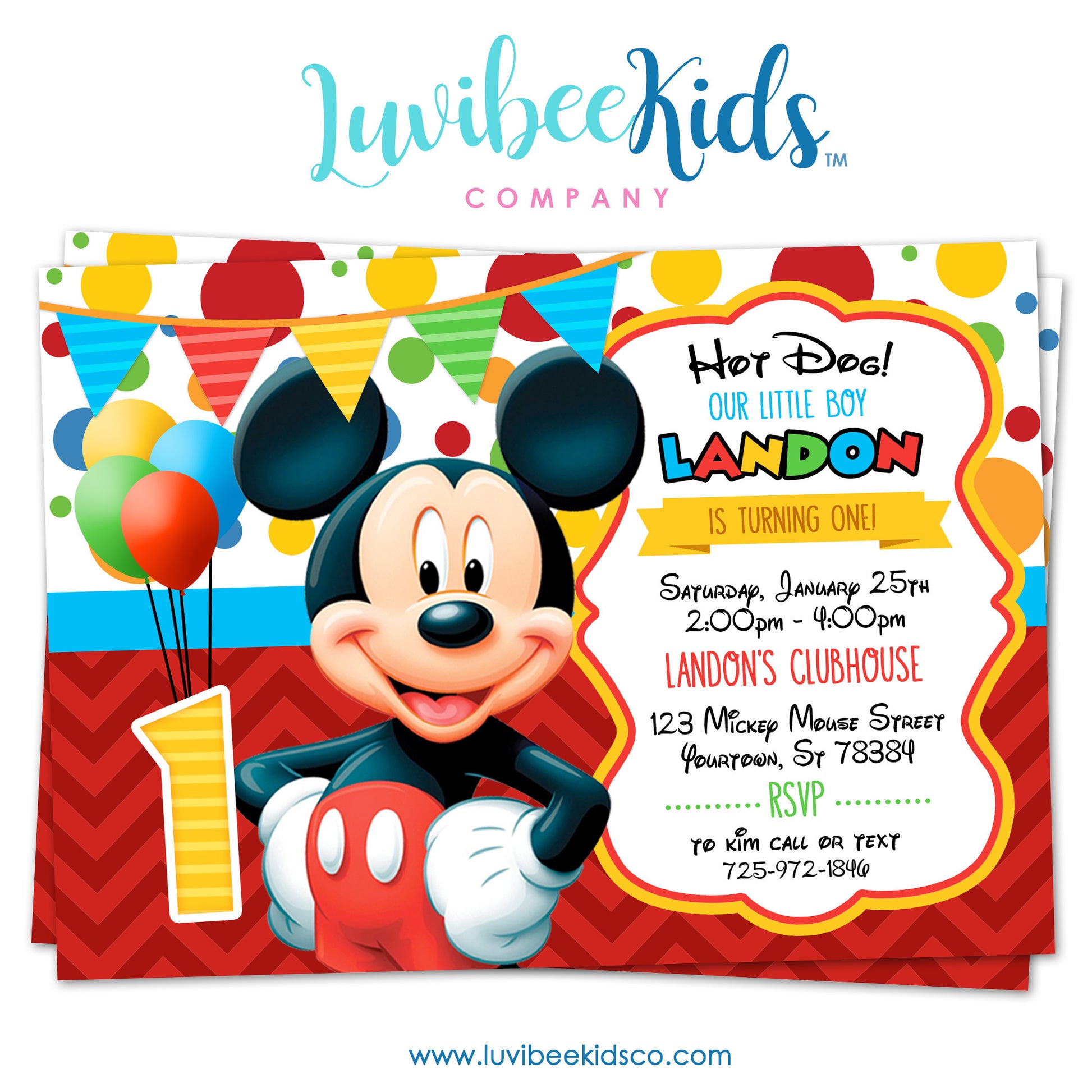 Mickey Mouse Birthday Invitation - Printable Invite - Style #01 - LuvibeeKidsCo