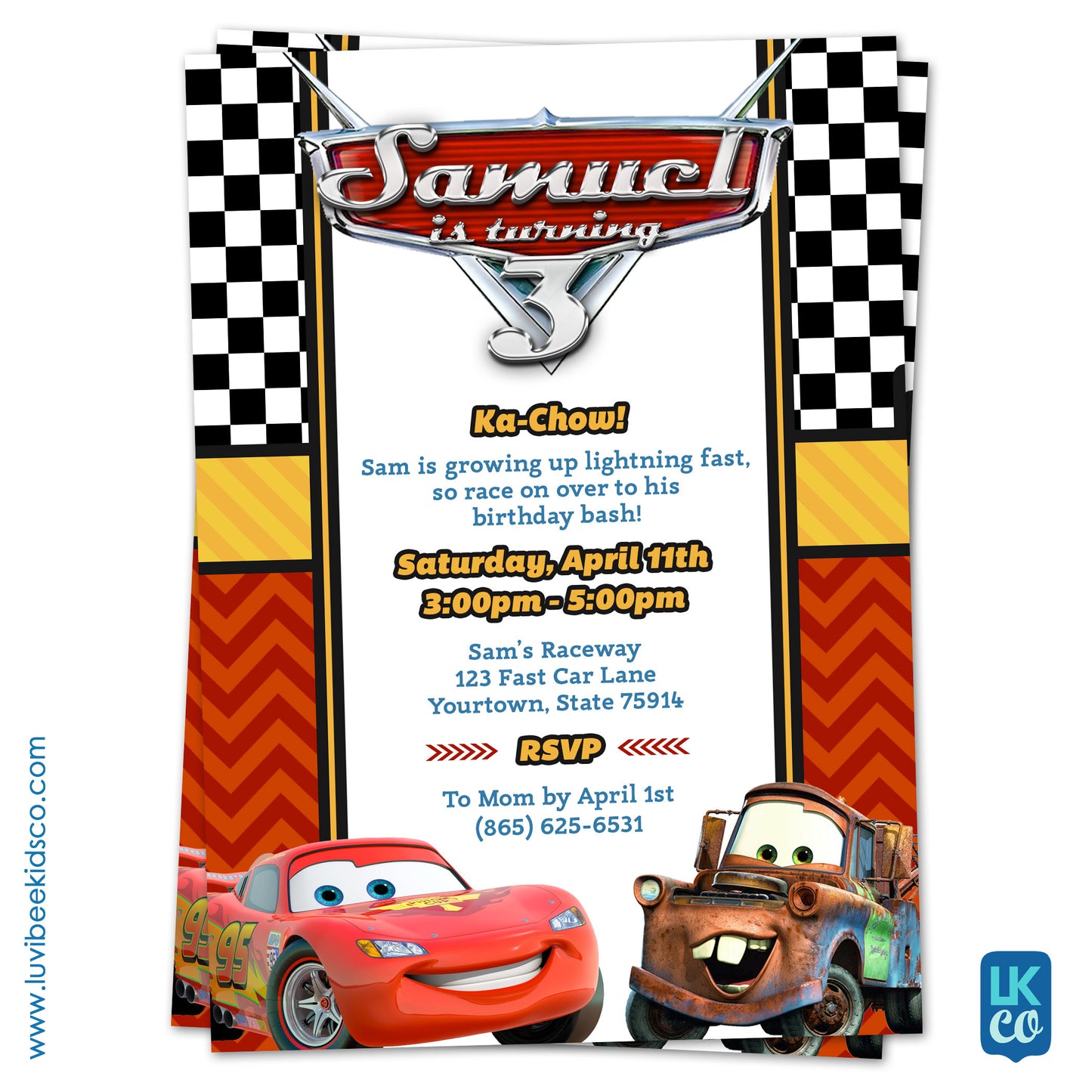 Cars Lightning McQueen Birthday Invitation | Disney Cars Birthday Printables - LuvibeeKidsCo
