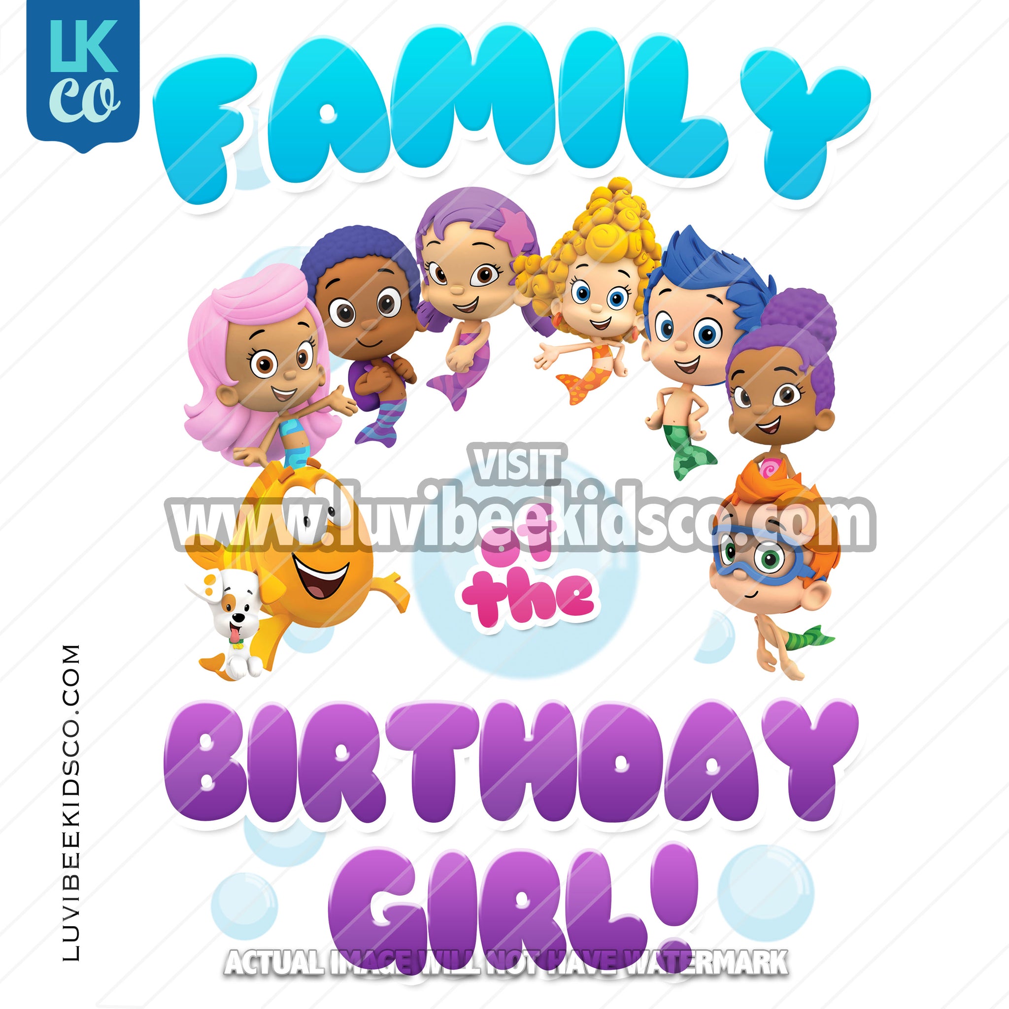 Bubble Guppies Iron On Transfer | Add Family Members | Birthday Girl Blue