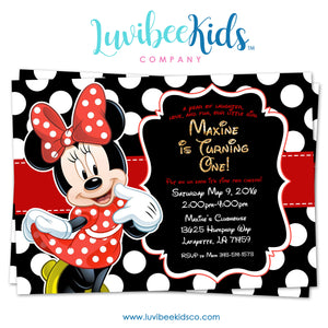 Minnie Mouse Birthday Invitation - Printable Invite - Style #02 - Red & Black - LuvibeeKidsCo