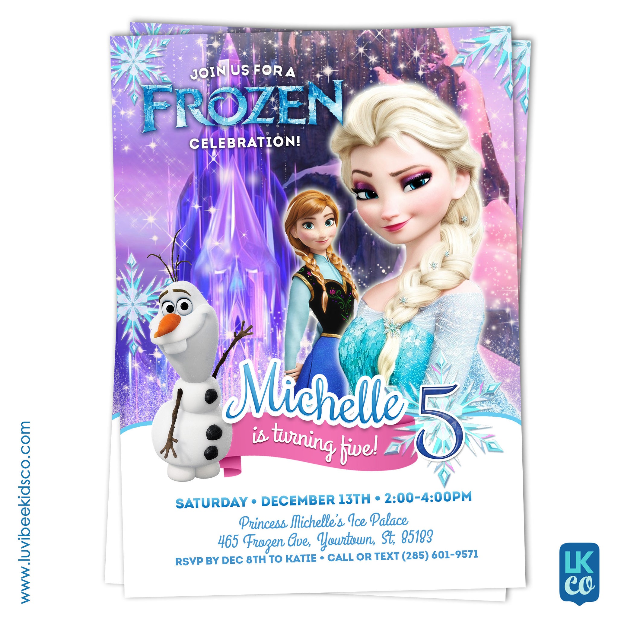 Frozen Birthday Invitation Style 02 | Frozen Elsa, Anna, and Olaf Birthday Party Printables - LuvibeeKidsCo