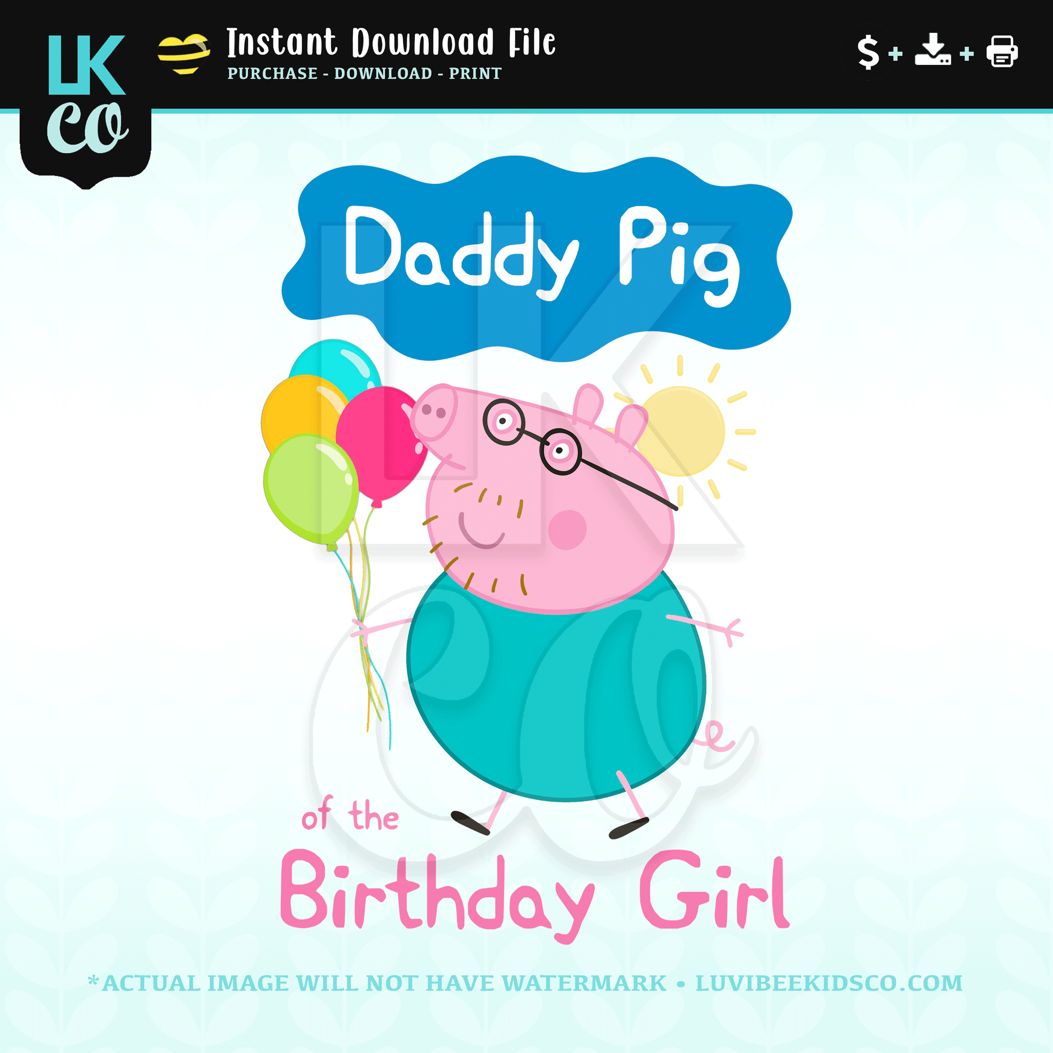 Peppa Pig Iron On Transfer | Daddy Pig of the Birthday Girl
