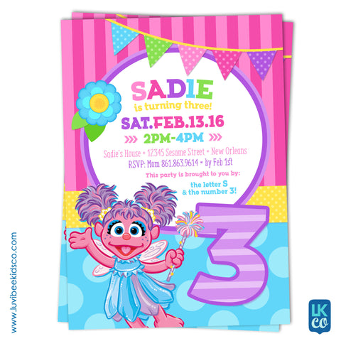 Sesame Street Abby Cadabby Birthday Invitation | Purple & Pink Floral - LuvibeeKidsCo