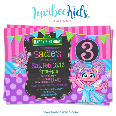 Sesame Street Abby Cadabby Birthday Invitation | Purple & Pink Faux Chalkboard - LuvibeeKidsCo