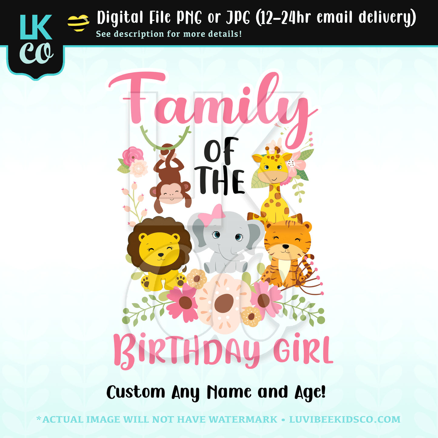 Animal Zoo Safari Blush Pink Birthday Design - Birthday Girl - Add Family Members