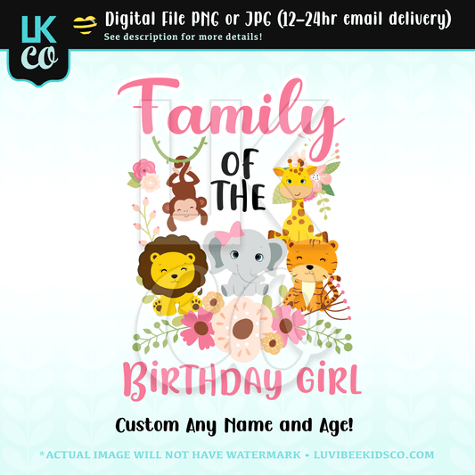 Animal Zoo Safari Blush Pink Birthday Design - Birthday Girl - Add Family Members