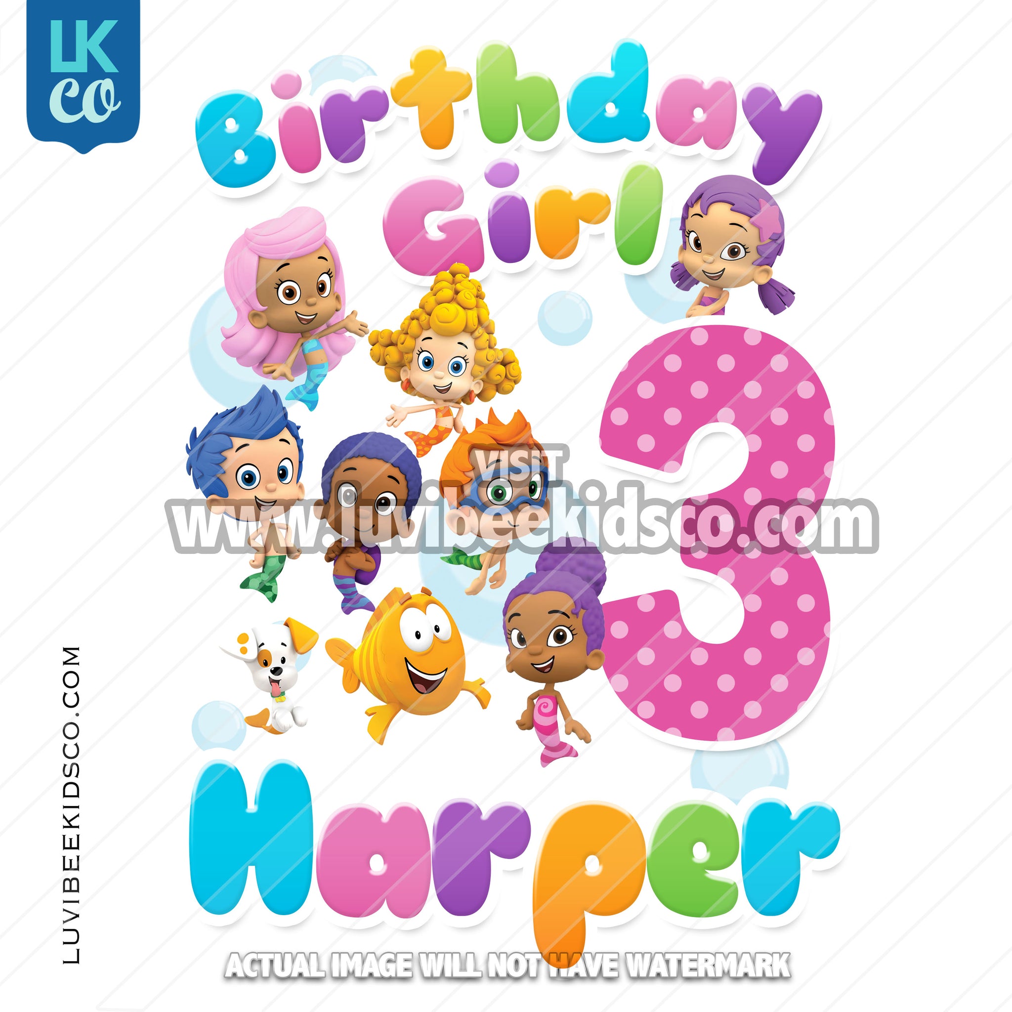 Bubble Guppies Iron On Transfer | Rainbow Birthday Girl