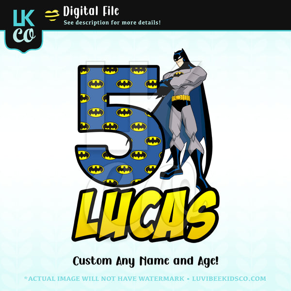 Batman Digital File [12-24hr email] for Birthdays and Events - Any Name and Age - Style 02
