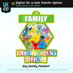 Sesame Street Birthday Iron On Transfer - Add A Family Member - Birthday Girl - For Any Color Fabric