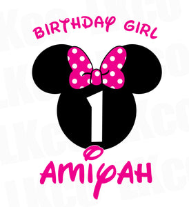 Minnie Mouse Iron On Transfer | Birthday Girl | Pink & Black Dots - LuvibeeKidsCo