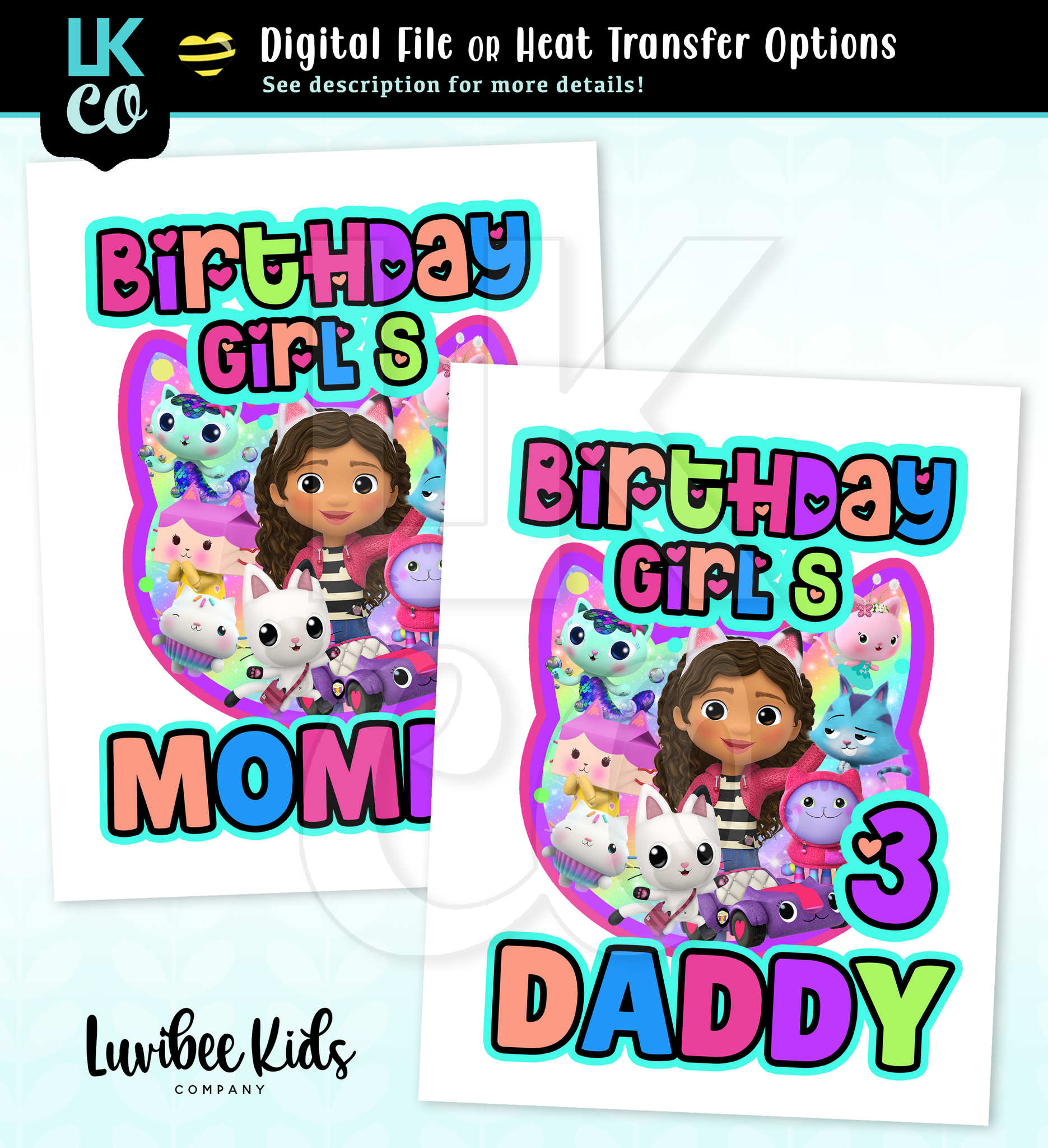 Gabby's Dollhouse Inspired Birthday Design - Colorful Friends - Mommy & Daddy Set