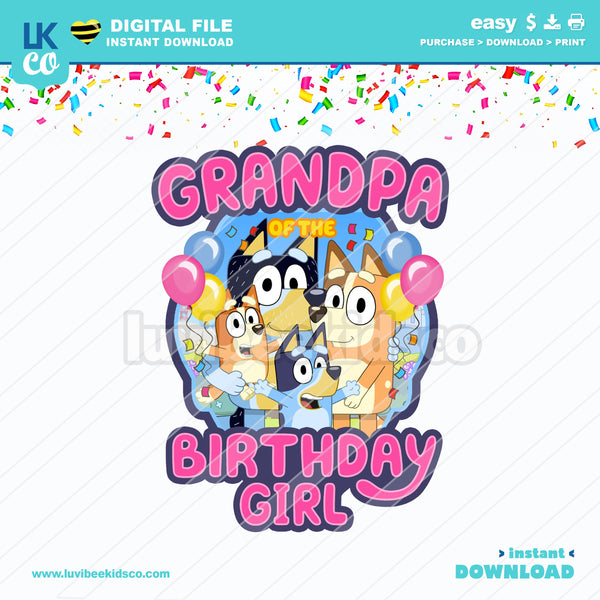 Bluey Family Iron On Design - Birthday Girl - Choose Family Member - Digital File PNG