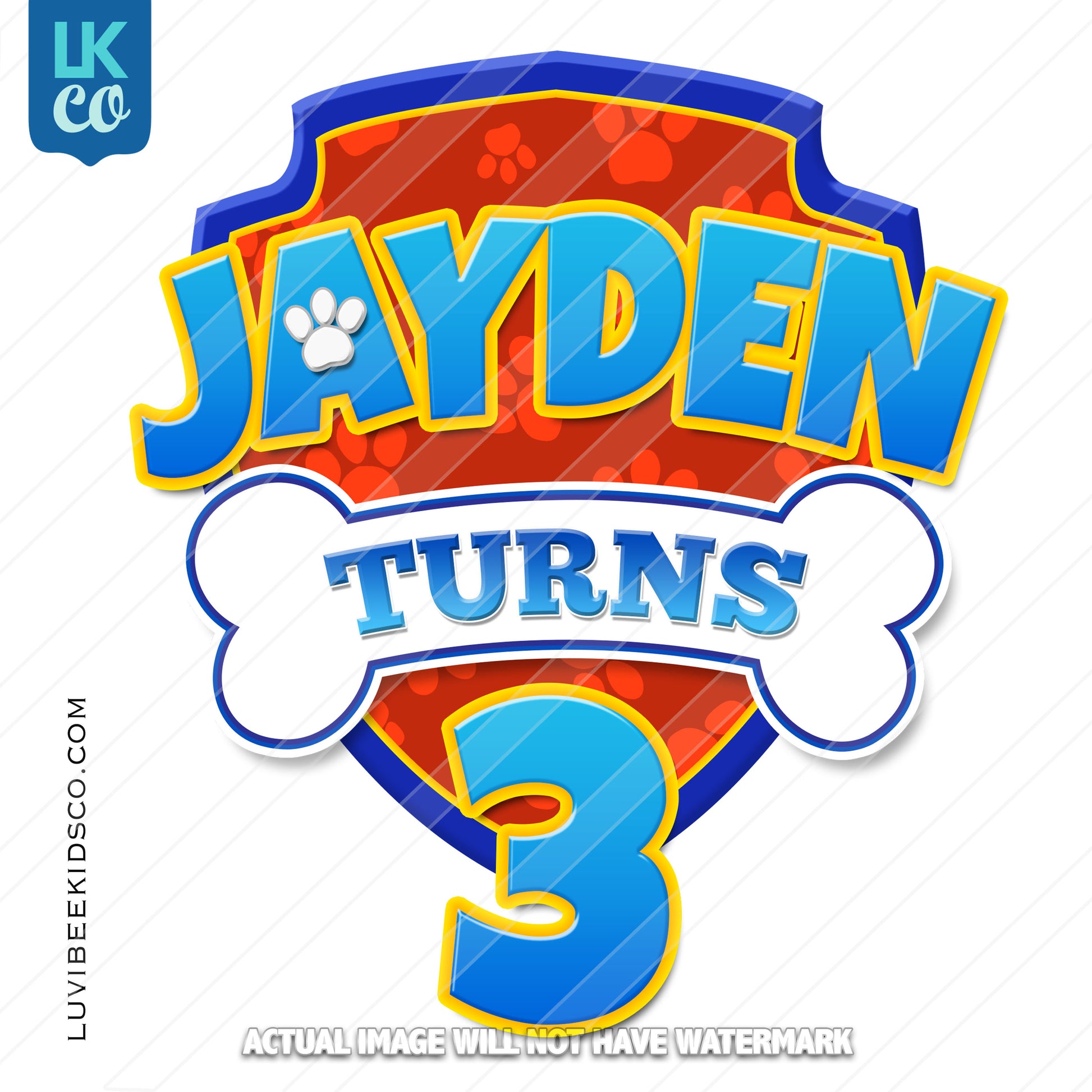 Paw Patrol Inspired Iron On Transfer - Birthday Design with Personalized Name and Age - LuvibeeKidsCo