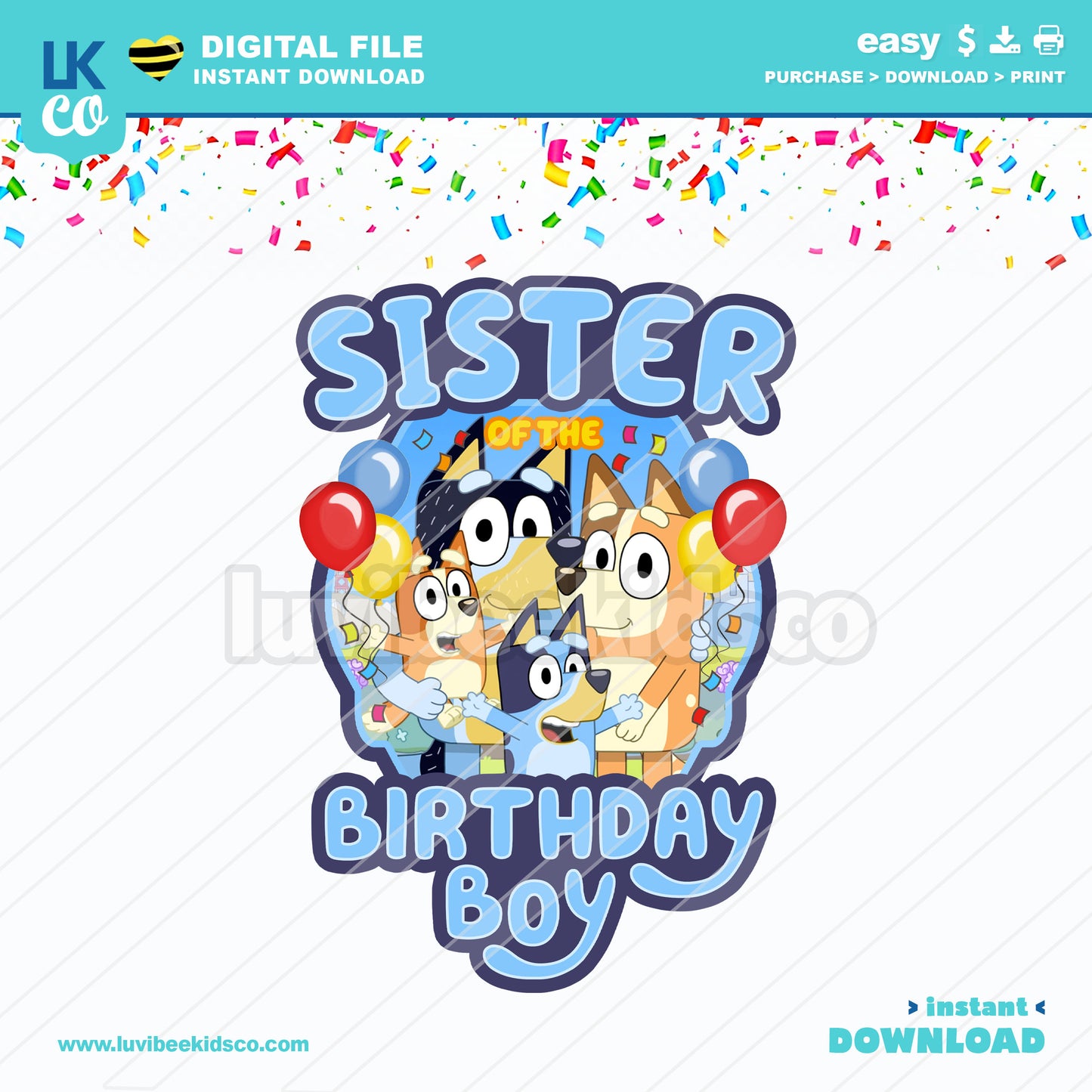 Bluey Family Iron On Design - Birthday Boy - Choose Family Member - Digital File PNG