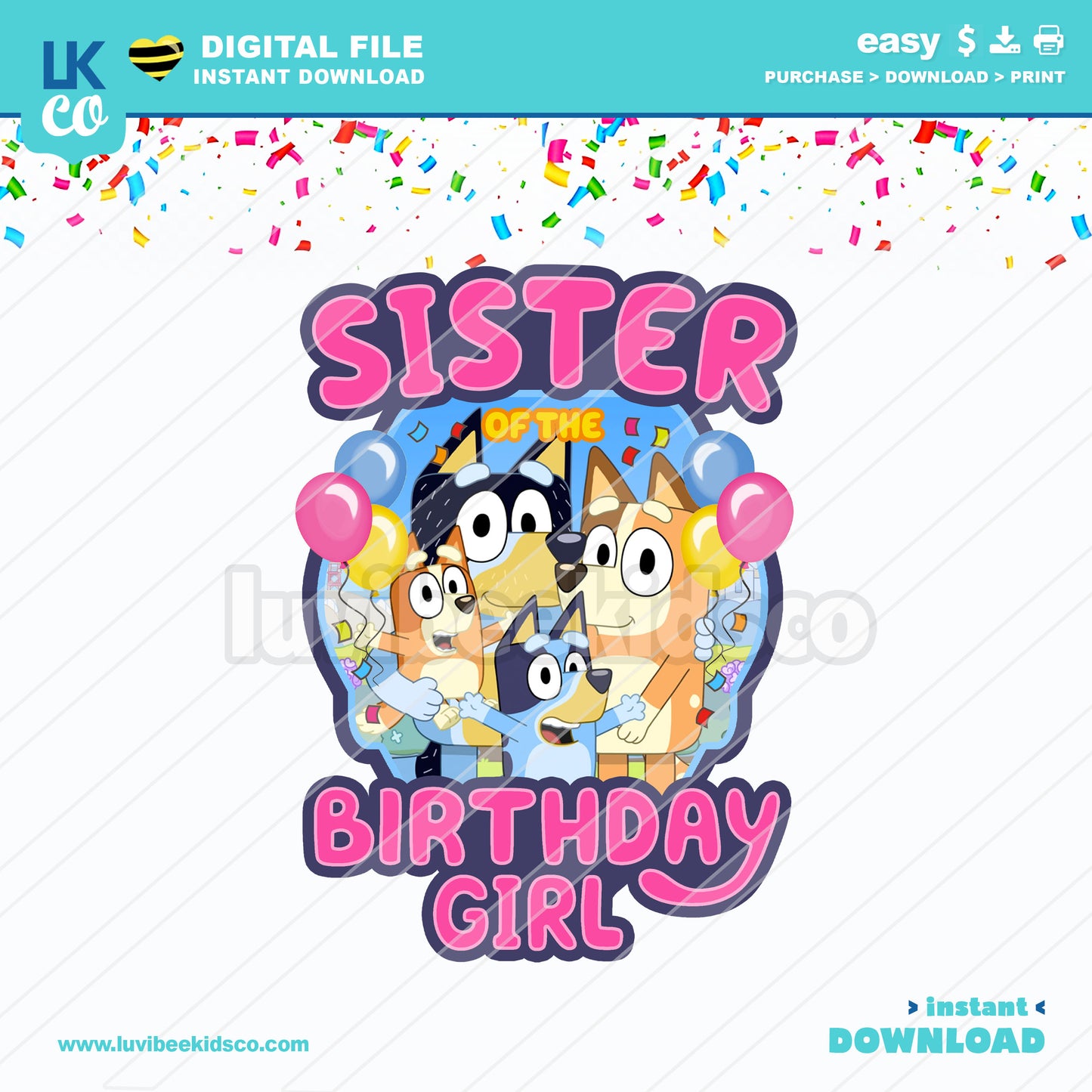 Bluey Family Iron On Design - Birthday Girl - Choose Family Member - Digital File PNG