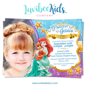 Princess Ariel | Little Mermaid | Birthday Invitation with Photo - LuvibeeKidsCo