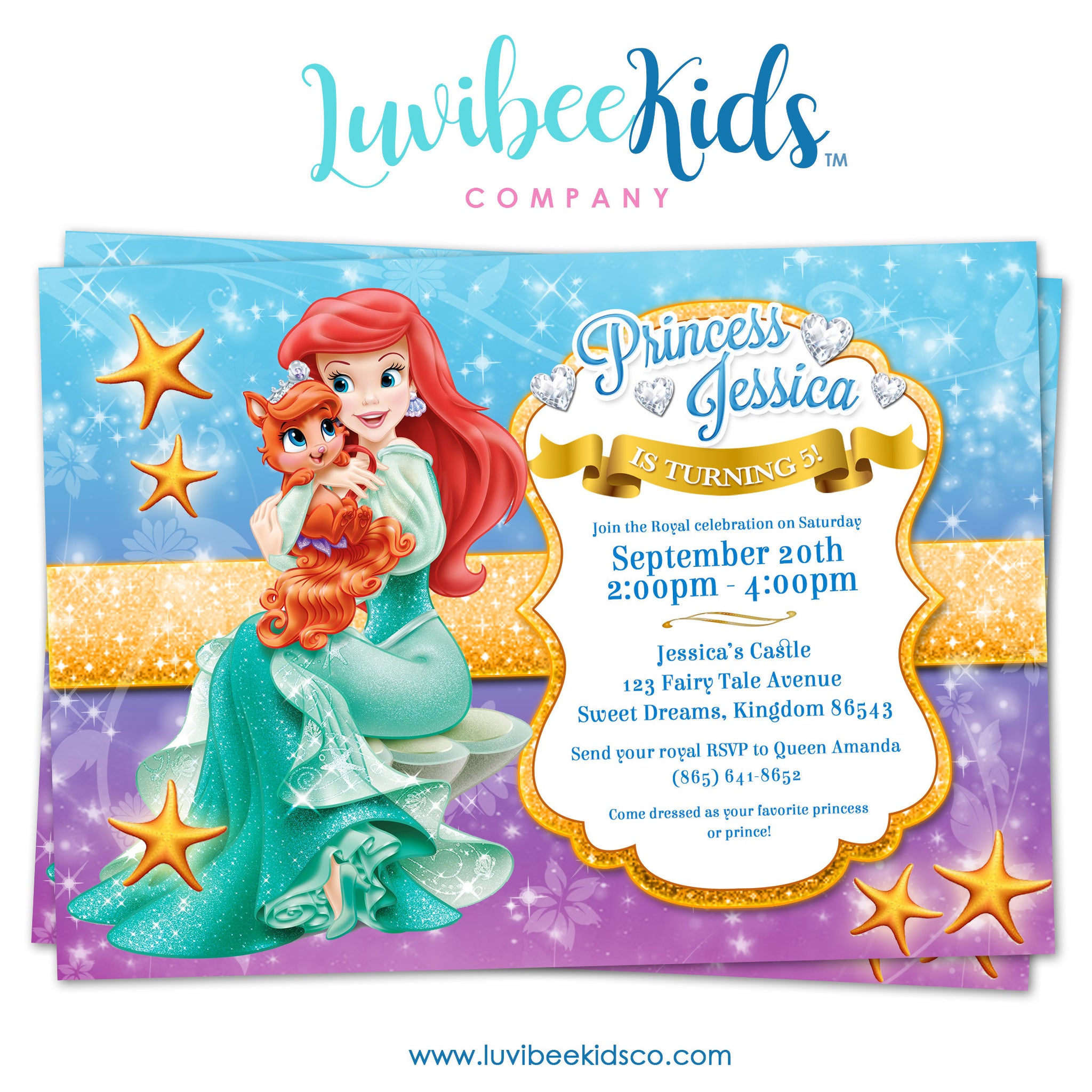Princess Ariel | Little Mermaid | Birthday Invitation | Style 01 - LuvibeeKidsCo