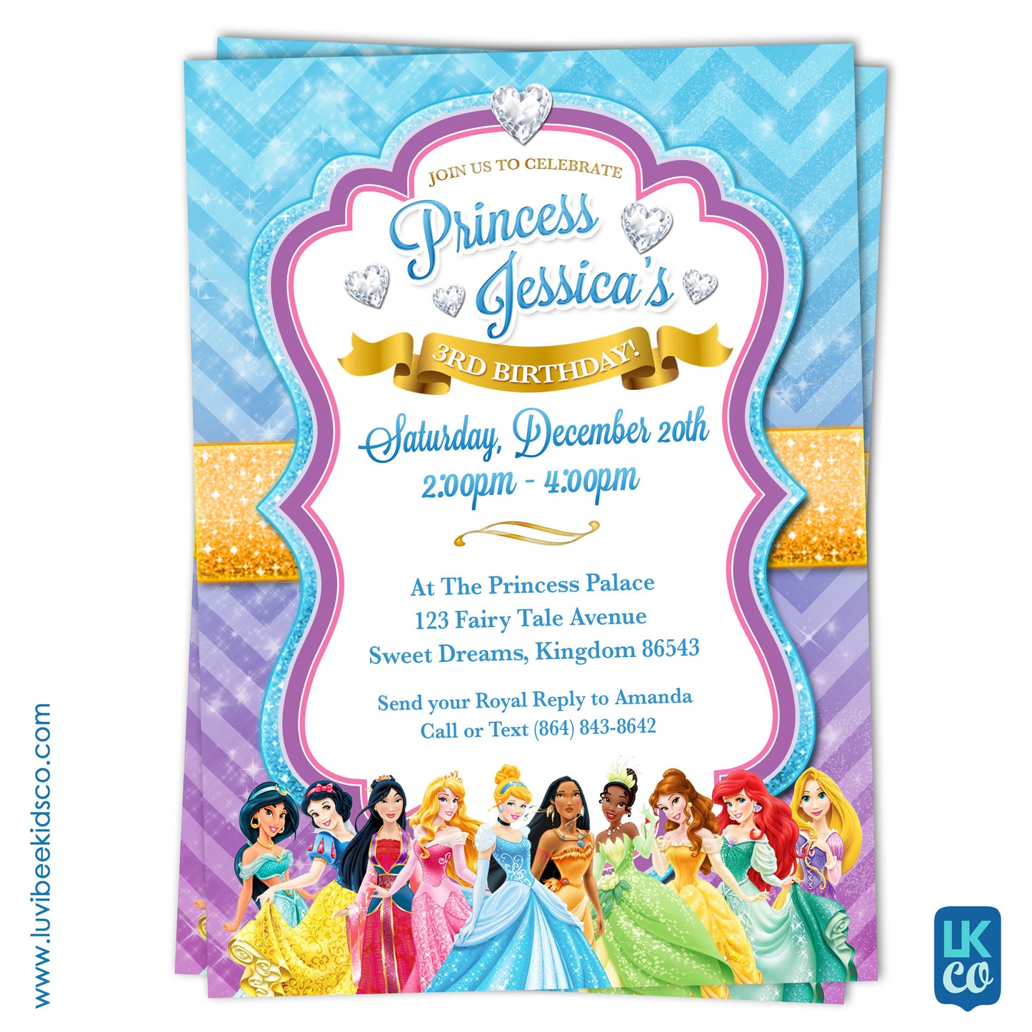 Disney Princesses | Birthday Invitation | Style 02 - LuvibeeKidsCo