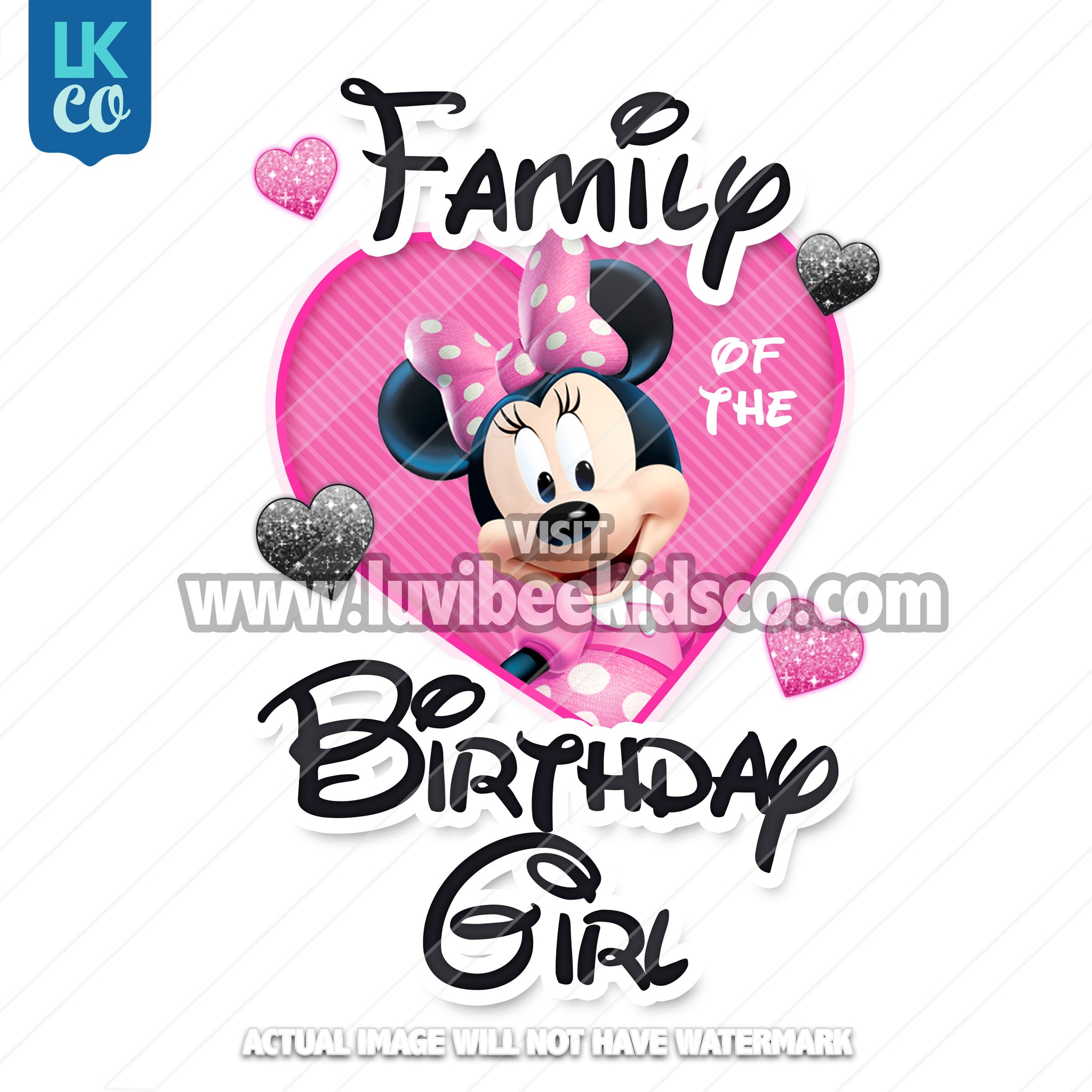 Minnie Mouse Iron On Transfer | Add Family Member of the Birthday Girl | Pink & Black - LuvibeeKidsCo
