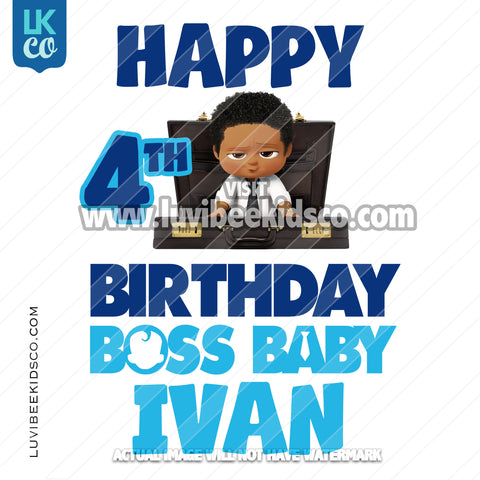 Boss Baby Iron On Transfer | African American Boy | Briefcase | Happy Birthday Boss Baby