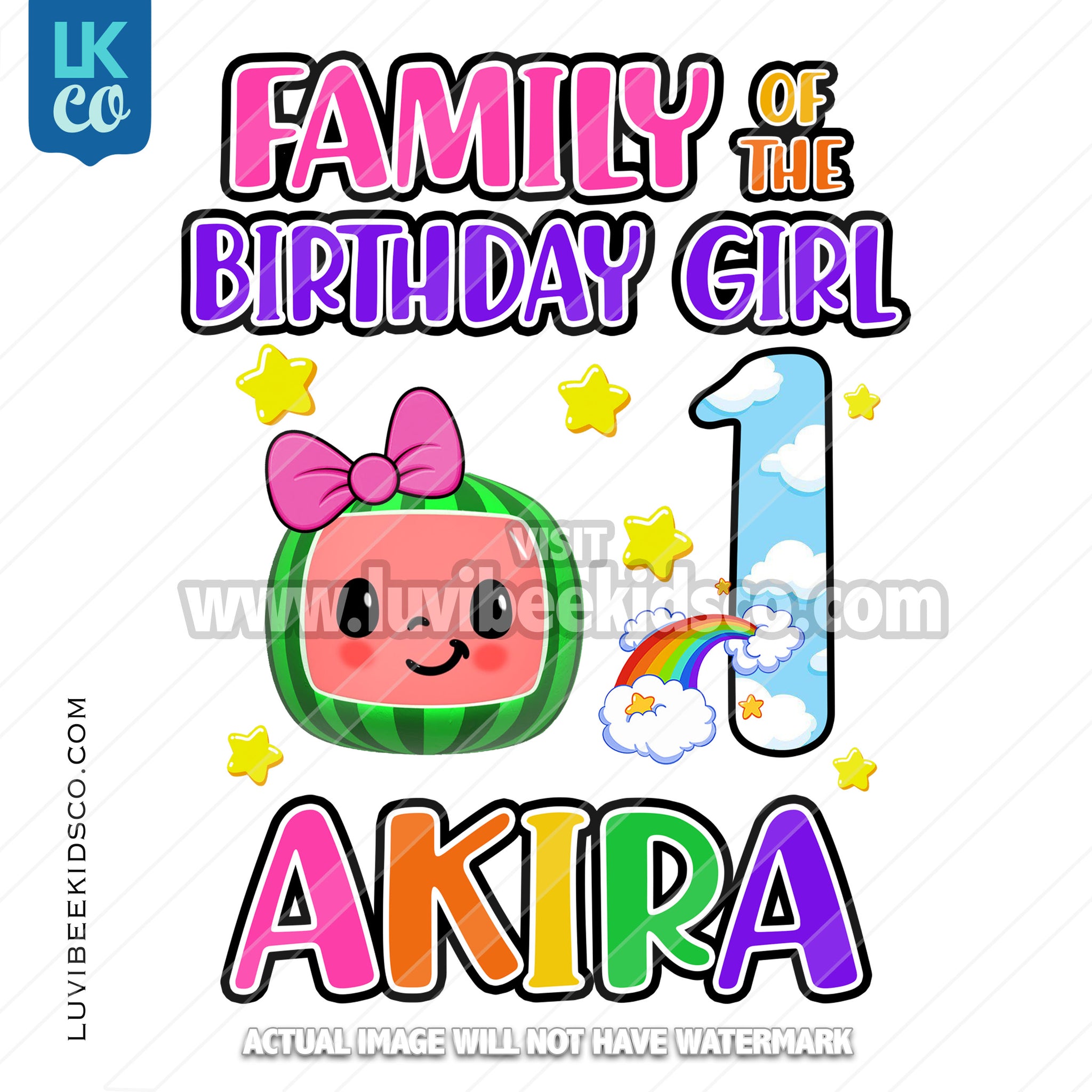 Cocomelon Inspired Heat Transfer Designs - Cocomelon TV Rainbow Birthday Girl - Add Family Members