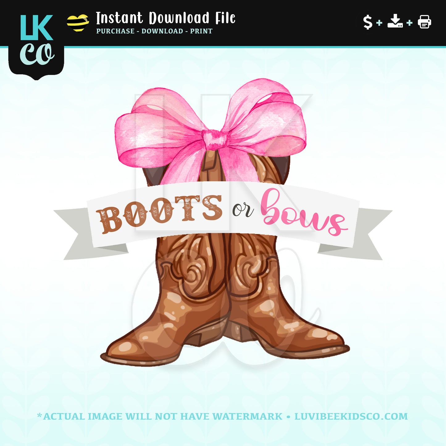 Boots or Bows Baby Shower Gender Reveal Theme - Instant Download