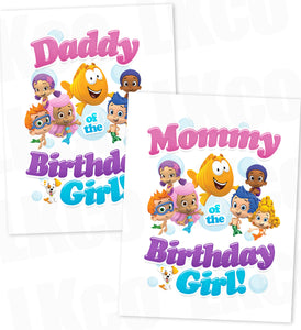 Bubble Guppies Iron On Transfer | Mommy & Daddy of the Birthday Girl Set - Style 2 - LuvibeeKidsCo