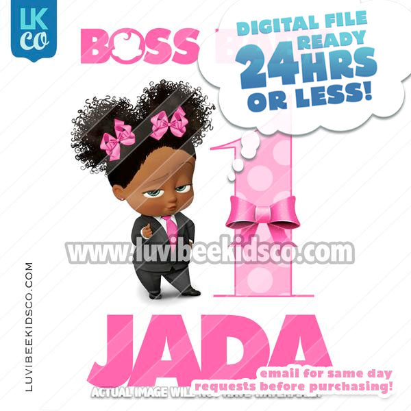Boss Baby Iron On Transfer | African American Girl | Curly Puffs - with Age - LuvibeeKidsCo