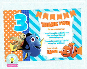 Finding Nemo Birthday Thank You Card - Finding Nemo Party Printables - Blue & Orange - LuvibeeKidsCo