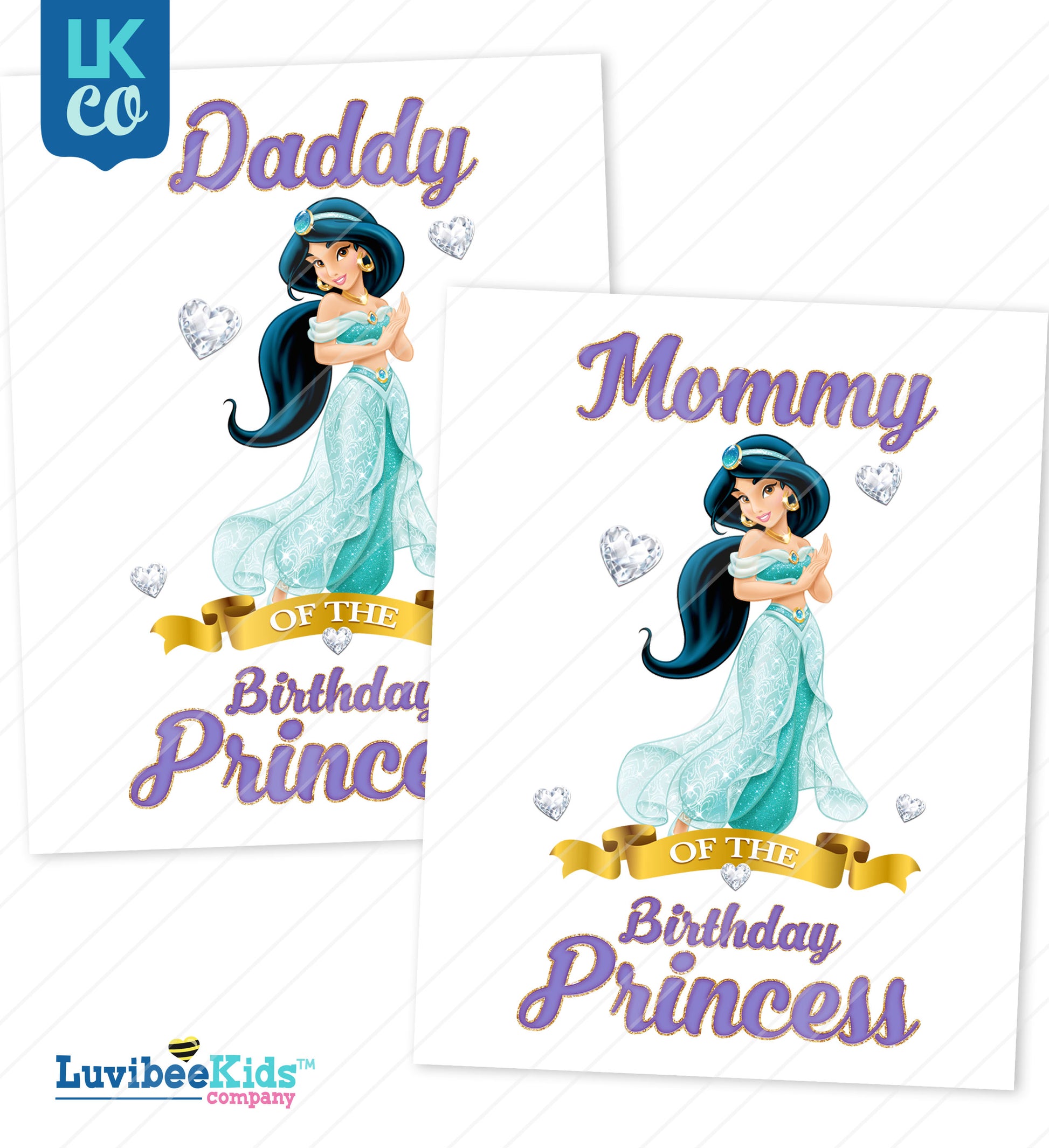 Princess Jasmine Heat Transfer Designs - Mommy & Daddy of the Birthday Princess - LuvibeeKidsCo