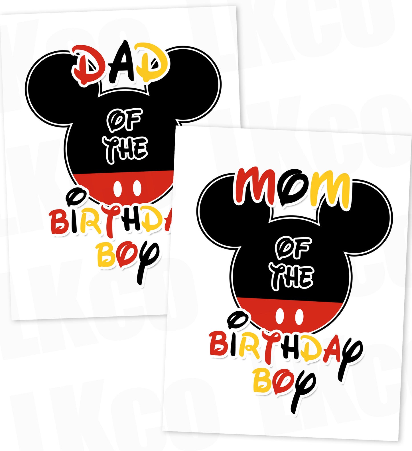 Mickey Mouse Iron On Transfers Set | Mom & Dad of the Birthday Boy | Mickey Ears - LuvibeeKidsCo