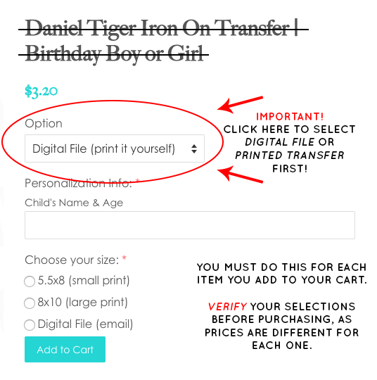 Daniel Tiger Iron On Transfers Set for Mommy & Daddy | Birthday Girl #04 - LuvibeeKidsCo