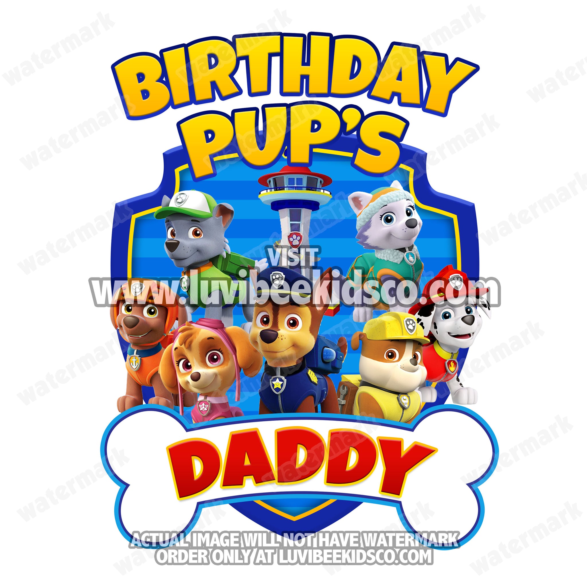 Paw Patrol Iron On Transfer - Bone | Blue - Birthday Pup's Daddy - LuvibeeKidsCo