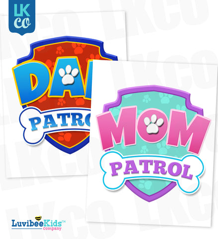 Paw Patrol Iron On Transfer - Patrol Blue & Pink | Dad & Mom Patrol Set - LuvibeeKidsCo