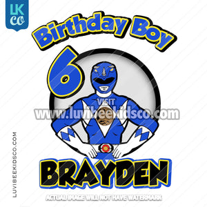Blue Power Ranger Digital File [12-24hr email] for Birthdays and Events - Any Name and Age - Birthday Boy - LuvibeeKidsCo