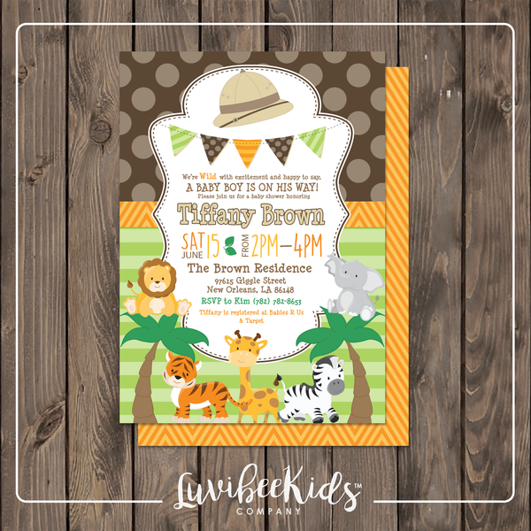 Cute Safari Animals Baby Shower Invitation Set | Book Request & Diaper Raffle - LuvibeeKidsCo